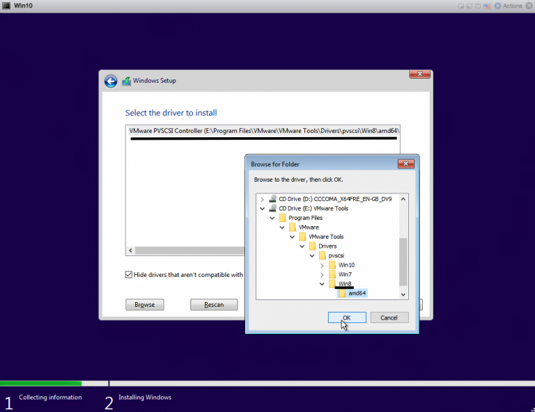 How to load VMware PVSCSI controller driver while installing Windows 10 ...