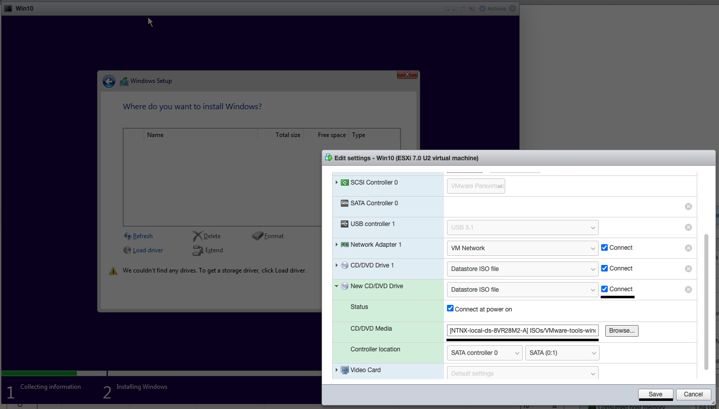 How to load VMware PVSCSI controller driver while installing Windows 10 ...